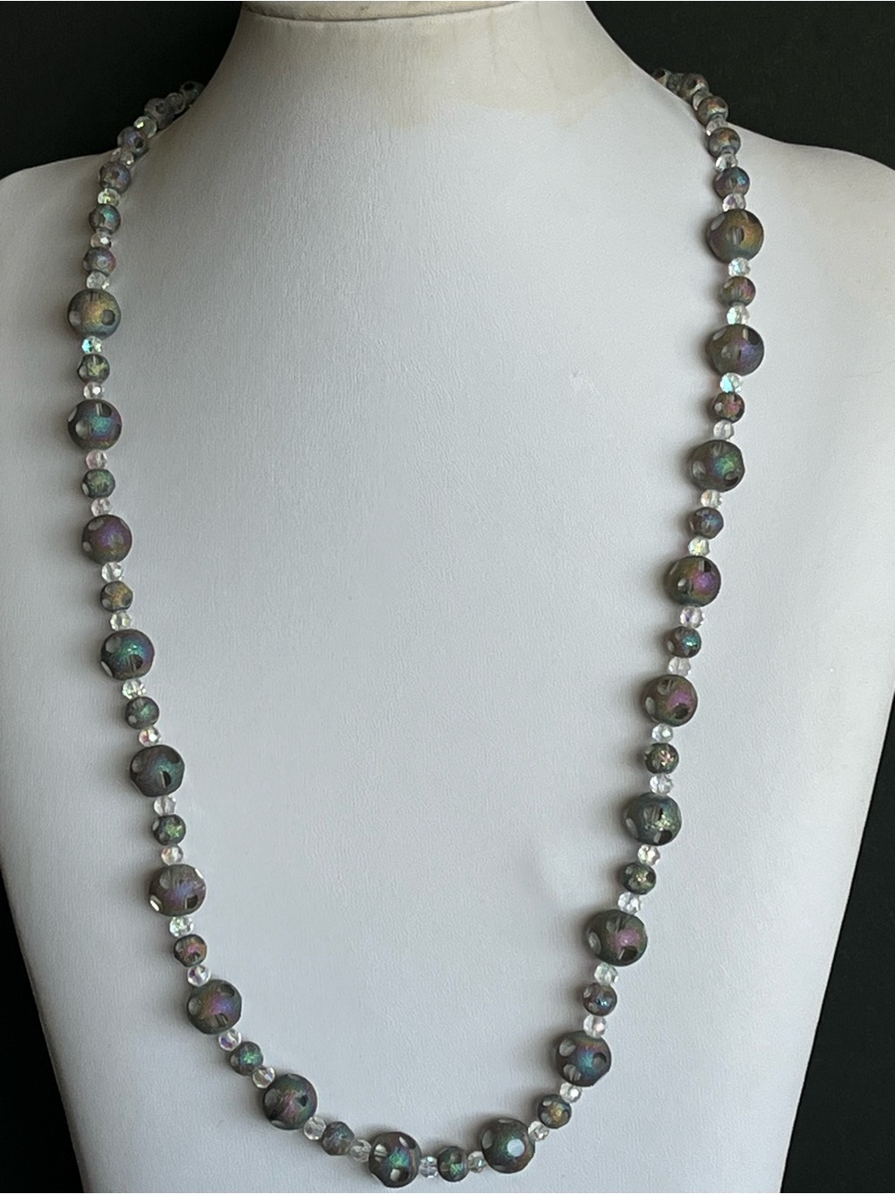 Titanium Carnival Glass Necklace & Hoop Earrings Set - Picture 3 of 10